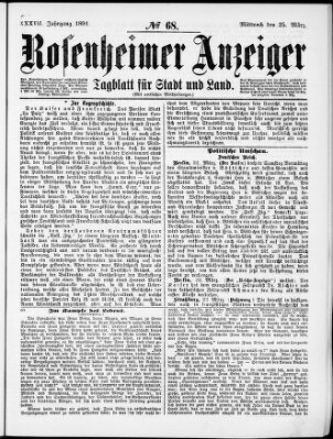 Rosenheimer Anzeiger Mittwoch 25. März 1891