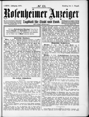 Rosenheimer Anzeiger Mittwoch 1. Juli 1891
