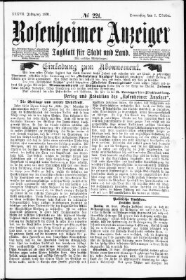 Rosenheimer Anzeiger Donnerstag 1. Oktober 1891