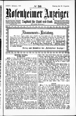 Rosenheimer Anzeiger Sonntag 20. Dezember 1891