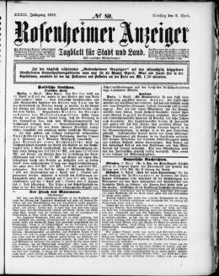 Rosenheimer Anzeiger Samstag 8. April 1893