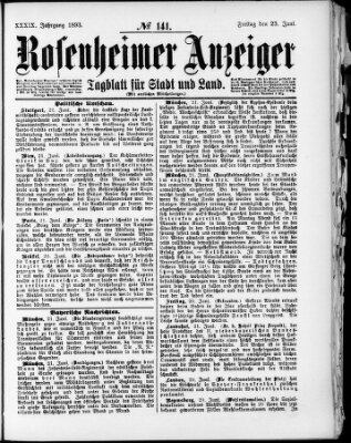 Rosenheimer Anzeiger Freitag 23. Juni 1893