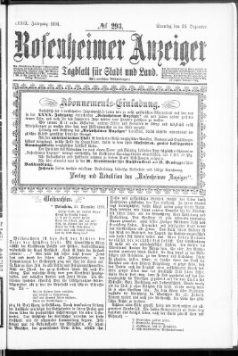Rosenheimer Anzeiger Sonntag 24. Dezember 1893