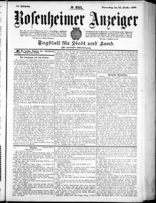 Rosenheimer Anzeiger Donnerstag 15. Oktober 1908