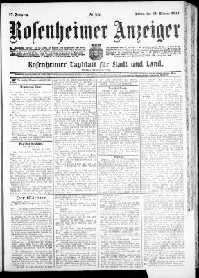 Rosenheimer Anzeiger Freitag 24. Februar 1911
