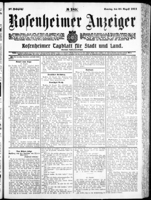 Rosenheimer Anzeiger Sonntag 20. August 1911