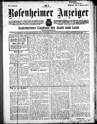 Rosenheimer Anzeiger Mittwoch 1. Januar 1913