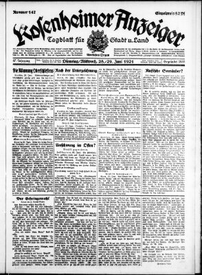 Rosenheimer Anzeiger Dienstag 28. Juni 1921