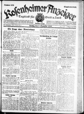 Rosenheimer Anzeiger Freitag 2. Dezember 1921
