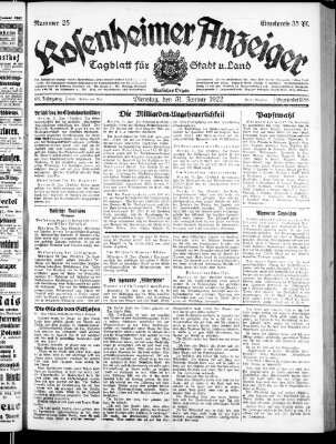 Rosenheimer Anzeiger Dienstag 31. Januar 1922