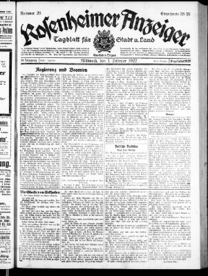 Rosenheimer Anzeiger Mittwoch 1. Februar 1922