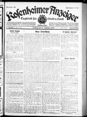Rosenheimer Anzeiger Freitag 17. Februar 1922