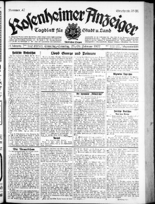 Rosenheimer Anzeiger Sonntag 26. Februar 1922