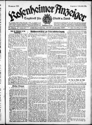 Rosenheimer Anzeiger Samstag 22. September 1923