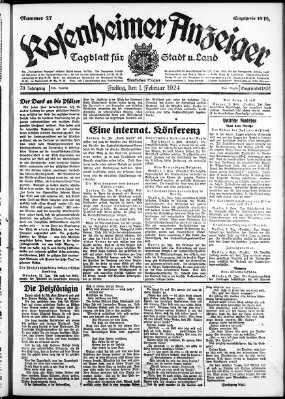 Rosenheimer Anzeiger Freitag 1. Februar 1924