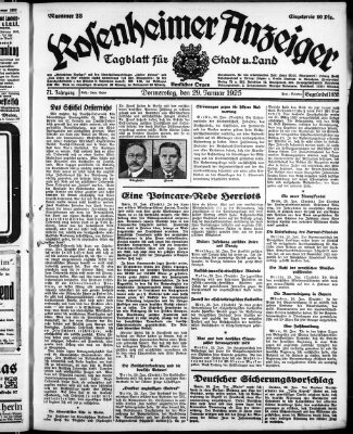 Rosenheimer Anzeiger Donnerstag 29. Januar 1925