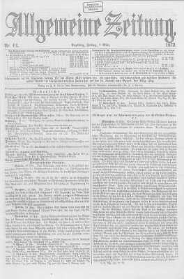 Allgemeine Zeitung Freitag 1. März 1872