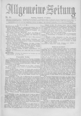Allgemeine Zeitung Samstag 27. Februar 1875