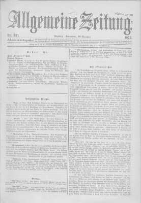Allgemeine Zeitung Samstag 29. November 1873