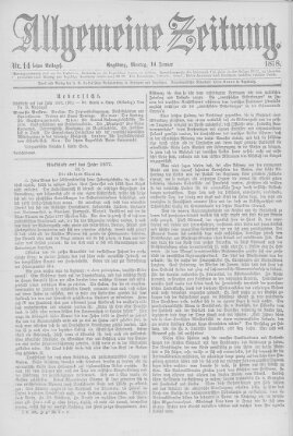 Allgemeine Zeitung Montag 14. Januar 1878