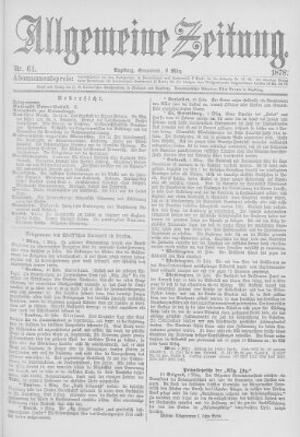 Allgemeine Zeitung Samstag 2. März 1878