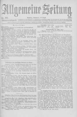 Allgemeine Zeitung Samstag 27. August 1881