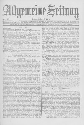 Allgemeine Zeitung Freitag 10. Februar 1882