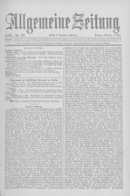 Allgemeine Zeitung Mittwoch 4. März 1885