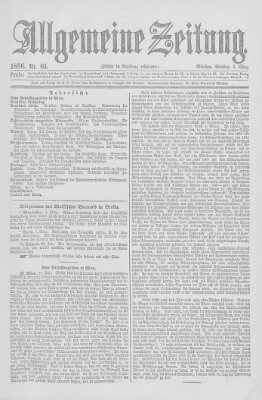 Allgemeine Zeitung Dienstag 2. März 1886