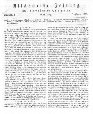 Allgemeine Zeitung Dienstag 6. September 1825