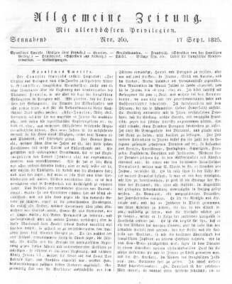 Allgemeine Zeitung Samstag 17. September 1825