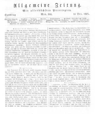 Allgemeine Zeitung Sonntag 18. Dezember 1825
