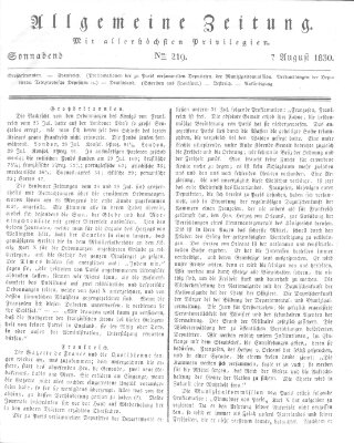 Allgemeine Zeitung Samstag 7. August 1830