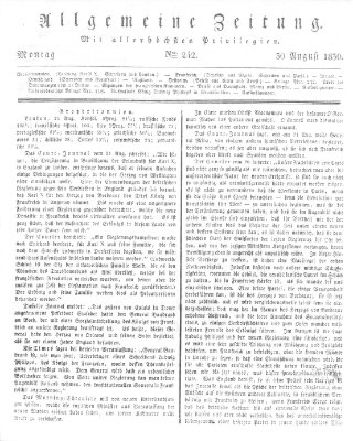 Allgemeine Zeitung Montag 30. August 1830