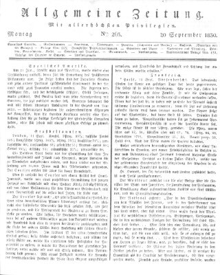 Allgemeine Zeitung Montag 20. September 1830