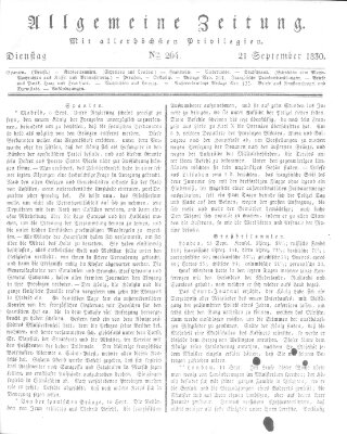 Allgemeine Zeitung Dienstag 21. September 1830