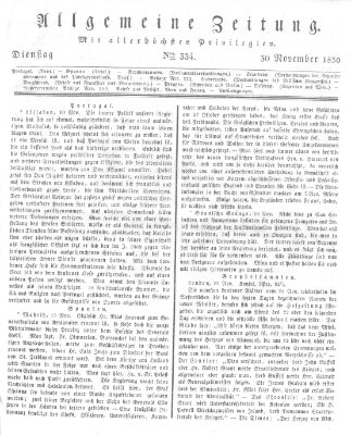 Allgemeine Zeitung Dienstag 30. November 1830