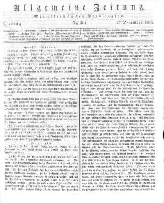 Allgemeine Zeitung Montag 27. Dezember 1830