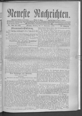 Neueste Nachrichten (Münchner neueste Nachrichten) Sonntag 17. September 1876