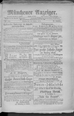 Münchener Anzeiger (Münchner neueste Nachrichten) Dienstag 17. Oktober 1876