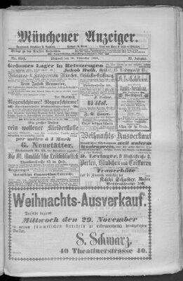 Münchener Anzeiger (Münchner neueste Nachrichten) Mittwoch 29. November 1876