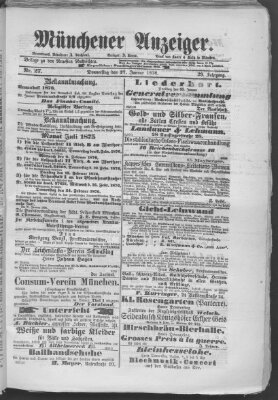Münchener Anzeiger (Münchner neueste Nachrichten) Donnerstag 27. Januar 1876