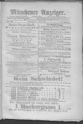 Münchener Anzeiger (Münchner neueste Nachrichten) Samstag 1. April 1876