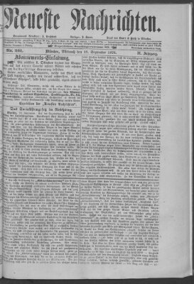 Neueste Nachrichten (Münchner neueste Nachrichten) Mittwoch 18. September 1878