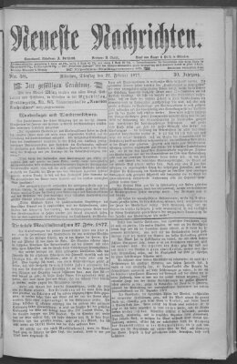 Neueste Nachrichten (Münchner neueste Nachrichten) Dienstag 27. Februar 1877