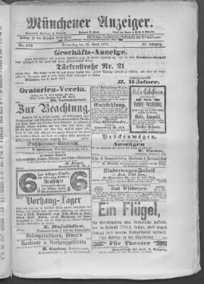 Münchener Anzeiger (Münchner neueste Nachrichten) Donnerstag 12. April 1877