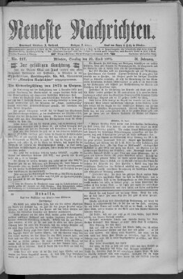 Neueste Nachrichten (Münchner neueste Nachrichten) Samstag 27. April 1878