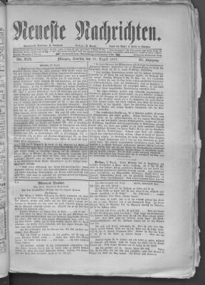 Neueste Nachrichten (Münchner neueste Nachrichten) Samstag 11. August 1877
