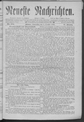 Neueste Nachrichten (Münchner neueste Nachrichten) Donnerstag 3. Oktober 1878
