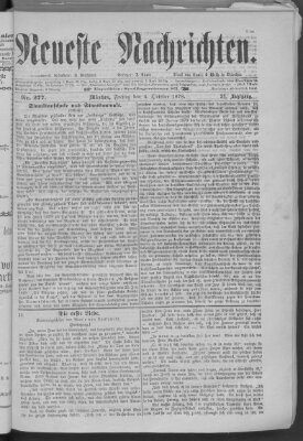 Neueste Nachrichten (Münchner neueste Nachrichten) Freitag 4. Oktober 1878
